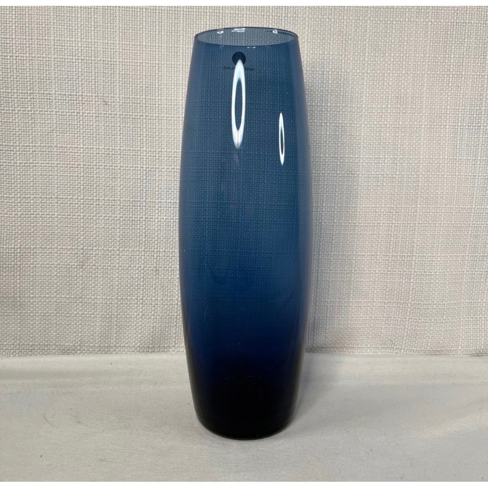 Iittala Blue Glass Vase Made in Finland Tapered Cylinder MCM